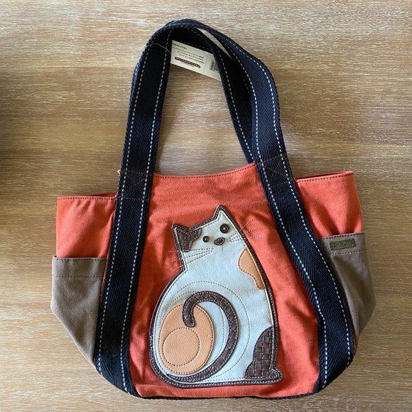 Chala Orange and Brown Cat Tote Bag - Picture 2 of 7